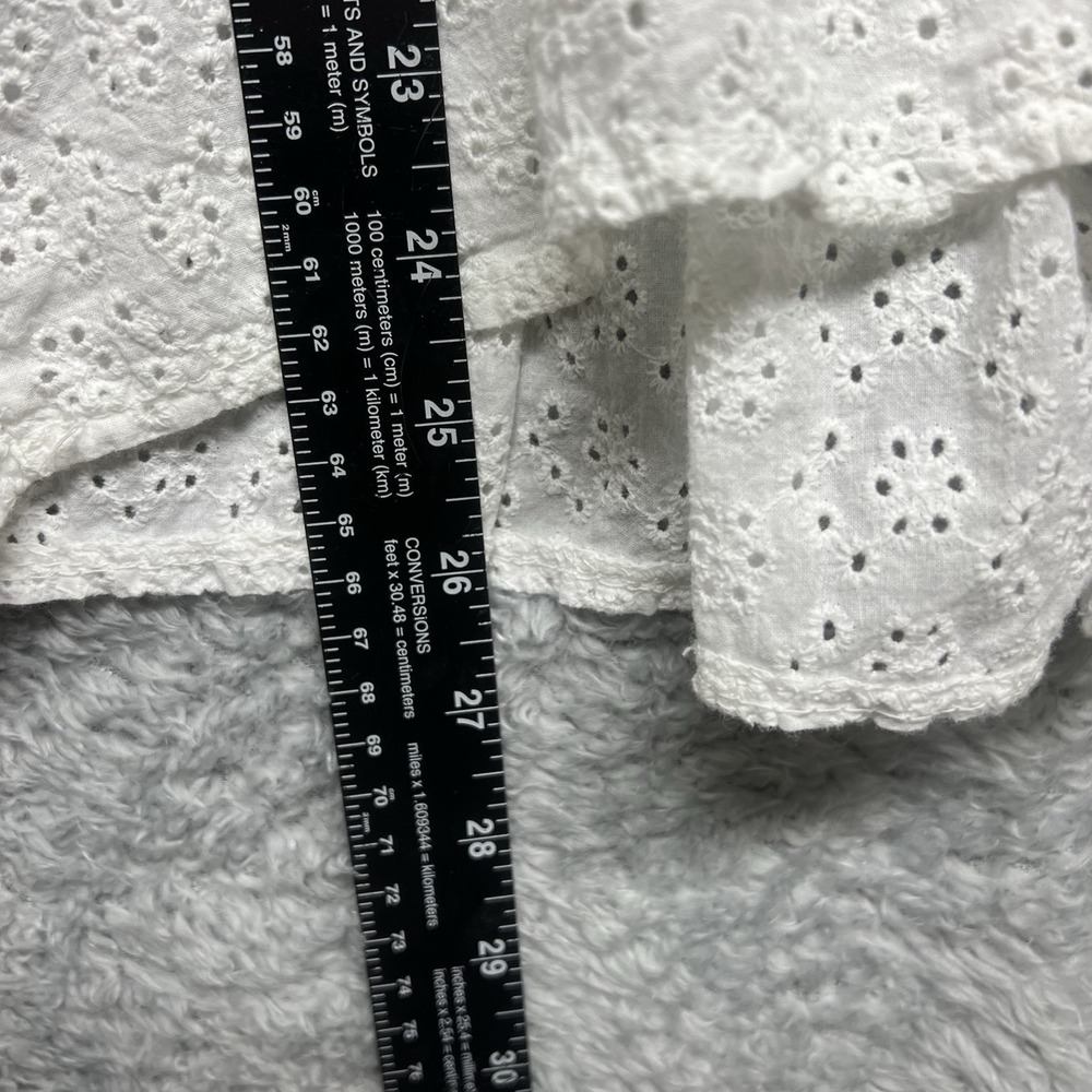 Lungo Larno Womens Large White Linen Eyelet Ruffle Cap Sleeve Top Blouse Italy - Picture 8 of 8